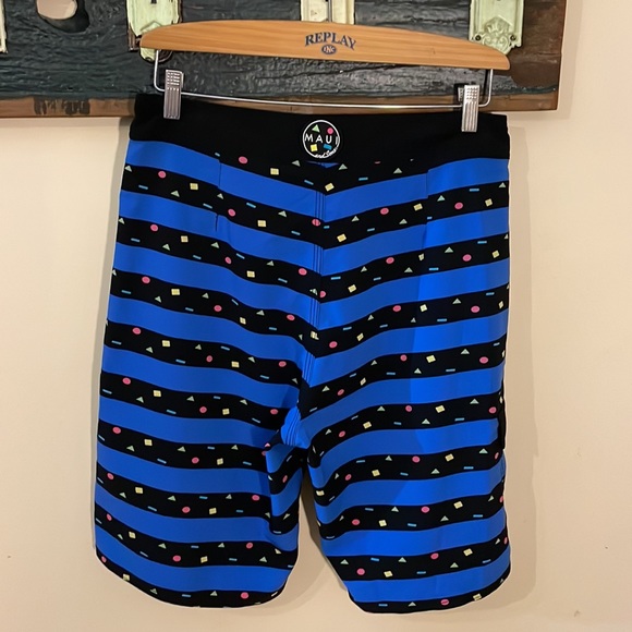 Maui and Sons Blue Geometric Swim Board Shorts Size 32 - Picture 8 of 16